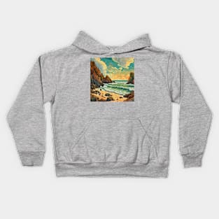 Waves Over the Beach at Porthcurno, Cornwall Kids Hoodie